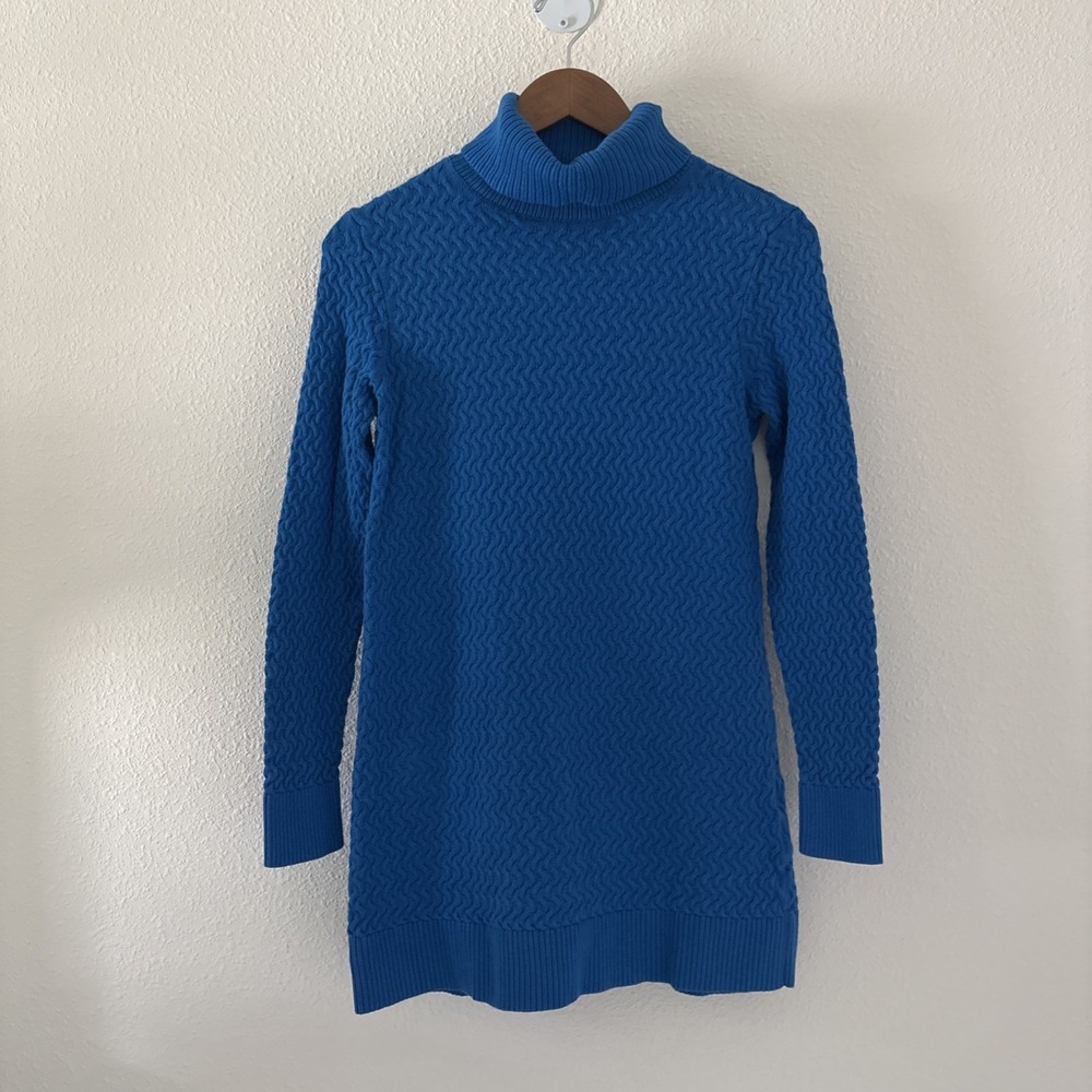 Lands' End Turtleneck Tunic Sweater Women's Small Tall Capri Seas Blue Classic